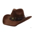 Sombrero de vaquero de ante marrón con hebilla de metal, estilo western ala ancha. - 58cm / Café