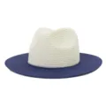 Detailed view of two-tone straw hat, contrasting brim, perfect for summer sun protection. - Adjustable / Style 4