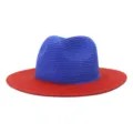 Blue and red straw hat detail, summer sun protection beach jazz fashion hat closeup. - Adjustable / Color 9