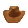 Sombrero de vaquero occidental de ante marrón con banda trenzada de borlas, ala ancha estilo retro. - Caqui