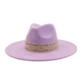 Paarse suède fedora hoed met etnische geweven band, stijlvolle brede rand klassieke hoed detail - M (56-58cm) / Lichtpaars