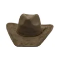 Primer plano de sombrero de vaquero de ante marrón con textura detallada y borla trenzada. - Verde Militar