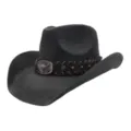 Cappello da cowboy occidentale in paglia nera con fascia in pelle e fibbia in metallo. - M(56-58cm) / Nero