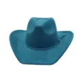 Sombrero de vaquero de ante azul con borla de cuerda trenzada ala ancha fedora - Azul Pavo Real Oscuro