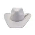 Sombrero de vaquero de ante blanco con borla trenzada, ala ancha para estilo western. - Gris claro