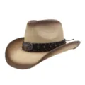 Dettaglio del cappello da cowboy in paglia con fibbia di toro e finitura marrone vintage. - M(56-58cm) / Beige