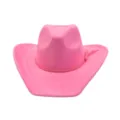 Pink faux suede cowboy hat with braided tassel band, wide brim jazz hat for women stylish. - Barbie Pink