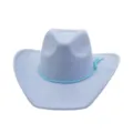 Light blue faux suede cowboy hat with bright blue braided tassel cord fashion detail. - Sky Blue