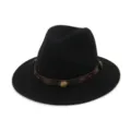 Black wide brim fedora hat with brown leather belt and metal decor, vintage wool jazz hat. - Adjustable / Black