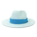 Chapeau de paille de plage d'été avec ruban turquoise, fedora de protection solaire pour extérieur. - 58cm / Vert clair
