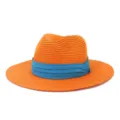 Chapeau fedora en paille d'été élégant avec ruban bleu pour plage soleil protection détail. - 58cm / Orange