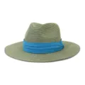 Chapeau de paille vert avec ruban bleu, élégant chapeau de soleil pour l'été à la plage. - 58cm / Vert Militaire
