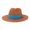Chapeau fedora en paille marron avec ruban bleu, idéal pour la plage et protection solaire. - 58cm / Couleur caramel