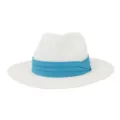 Vue détaillée du chapeau de paille blanc avec ruban bleu pour la protection solaire. - 58cm / Blanc
