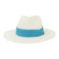Chapeau Fedora en paille détail, beige avec bande bleue, chapeau de soleil de plage. - 58cm / Crème