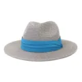 Chapeau fedora en paille grise classique pour hommes et femmes avec ruban bleu stylé l'été. - 58cm / Gris