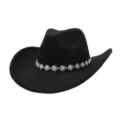 Vue détaillée du chapeau de cowboy en feutre de laine noire avec bande de strass étincelante. - Taille Unique 57-58cm / Noir