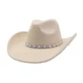 Chapeau de cowboy en feutre beige avec chaîne de strass étincelante, style cavalier. - Taille Unique 57-58cm / Beige