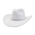 Chapeau de cowboy occidental en feutre de laine blanche avec bande de fleurs en strass. - Taille Unique 57-58cm / Blanc