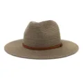 Klassieke strohoed Fedora zonnehoed met bruine lederen band en gesp voor strand en zomer. - 58cm / Oudroze