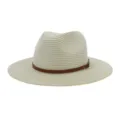 Klassieke strohoed Fedora met bruine lederen riem voor dames en heren, zomer strandaccessoire. - 58cm / crème