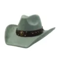 Sombrero de vaquero de ante occidental de ala ancha, detalle fedora jazz con correa marrón. - 58cm / Verde Pepinillo