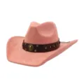 Sombrero de vaquero occidental rosa de ante sintético de ala ancha con tira de cuero marrón y tachuelas. - 58cm / Cuarzo Rosa