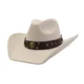 Detalle en primer plano del sombrero de vaquero occidental de ante blanco con tira. - 58cm / Beige