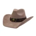 Sombrero de vaquero occidental de ante con hebilla metalica y correa de cuero estilo - 58cm / Rosa empolvado