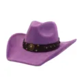 Sombrero de vaquero occidental de ante morado con correa de cuero y tachuelas, sombrero jazz. - 58cm / Púrpura Medio