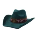Dark green faux suede western cowboy hat with brown leather band and metal bull badge. - 58cm / Dark Green