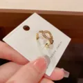 Chic open ring featuring sparkling cubic zirconia in a unique geometric design detail. - No. 22 Zirconia Horseshoe Open Ring (Thick Real Gold Plating)