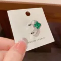 Stunning green zirconia clover ring elegant fashion jewelry adjustable open ring for women - 37# Silver & Green Four-Leaf Clover Open Rings (Thick Real Gold Plated)