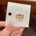 Elegant fashion open zircon ring with unique star design and sparkly crystals for women. - #5 Purple Starburst Double-Layer Open Ring (Thick Real Gold Plated)