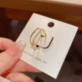 Gold zircon multi-band open ring variant, stylish daily wear accessory with display card. - #6 Zirconia Double-Layer Open Ring (Thick Real Gold Plated)