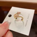 Fashion open zircon ring with pink pear-shaped stones and gold-plated metal band for women. - No. 14 Gold Pink Teardrop Open Ring (Thick Real Gold Plating)