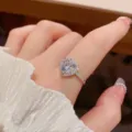 Heart zircon ring, fashion light luxury open adjustable ring for women elegant jewelry. - No. 32 Silver Heart Open Ring (Thick Real Gold Plating)