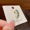 Elegant baguette green crystal zircon open ring chic gold plated fashion jewelry for women - 38# Silver Zirconia Open Rings (Thick Real Gold Plated)