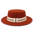 Unisex autumn winter wool felt flat top fedora hat wide brim stylish British retro fashion cap - 58cm / Rust Red