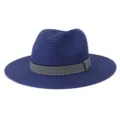 Chapeau fedora en paille bleu classique pour voyage plage ete, chapeau soleil elegant. - Réglable / Bleu Marine
