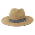 Vue détaillée du chapeau de paille d'été, ruban noir et blanc classique, protection solaire. - Réglable / Kaki