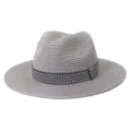 Chapeau fedora en paille grise pour hommes et femmes, chapeau de soleil d'été avec ruban. - Réglable / Gris