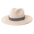 Chapeau de paille ete beige fedora chapeau de plage femme homme protection solaire - Réglable / Rose