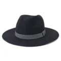 Chapeau fedora en paille noire classique avec bande rayée pour plage et protection solaire. - Réglable / Noir