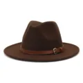 Classic wide-brim wool fedora hat for men and women, elegant vintage winter fashion headwear. - 58cm / Coffee