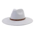 Classic grey wide-brim fedora hat with brown studded band, elegant wool felt jazz hat. - 58cm / Light Gray