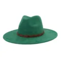 Green suede fedora hat with brown studded leather band detail, vintage style wide flat brim. - 58cm / Green