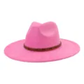 Sombrero fedora rosa con cinturón marrón con tachuelas, sombrero de jazz de ala ancha. - 58cm / Rosa Barbie