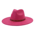 Sombrero fedora de ante rosa para mujer hombre, gorra de jazz de ala ancha con banda de cuero. - 58cm / Rosa rojo