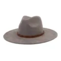 Sombrero fedora gris de ante con ala ancha y detalle de correa de cuero con tachuelas marrones. - 58cm / Gris Carbón